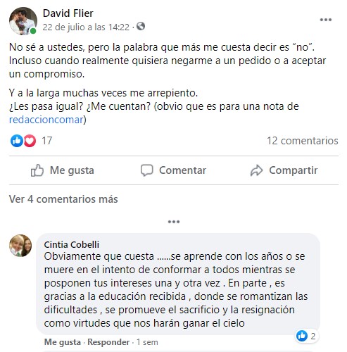 Captura de Facebook que refleja conversación sobre el tema.