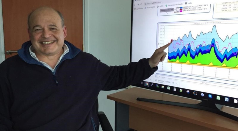 Rubén Chaer muestra estadísticas en una pantalla.