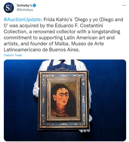 Captura del tuit con el cuadro de Frida Kalho.