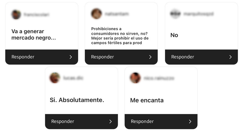 Distintas opiniones en Instagram a la pregunta sobre si la prohibición es una buena medida.