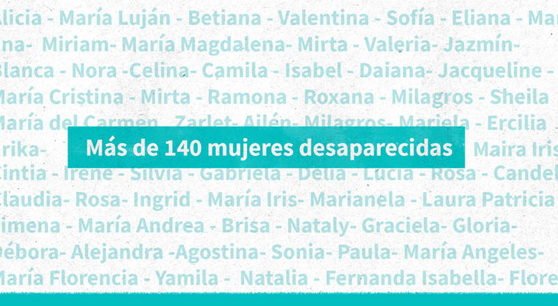 Un cartel que dice que hay más de 140 mujeres desaparecidas.