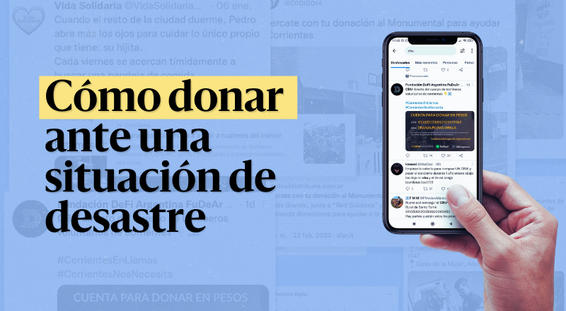 Imagen de Instagram con el título "Cómo donar ante una situación de desastre"