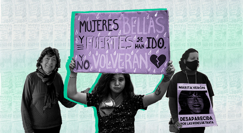 Mujeres reclaman justicia ante mujeres víctimas de trata desaparecidas.