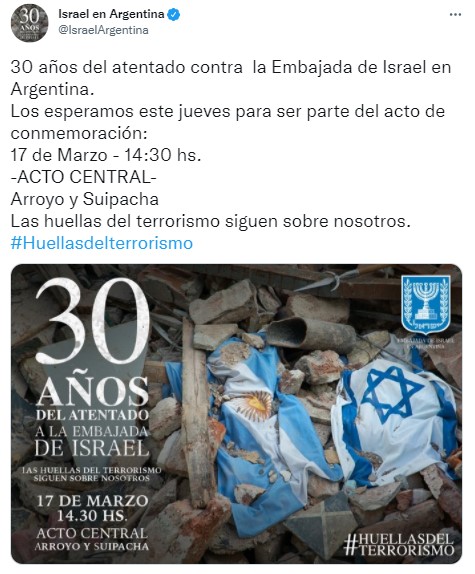 Tuit de la Embajada de Israel.