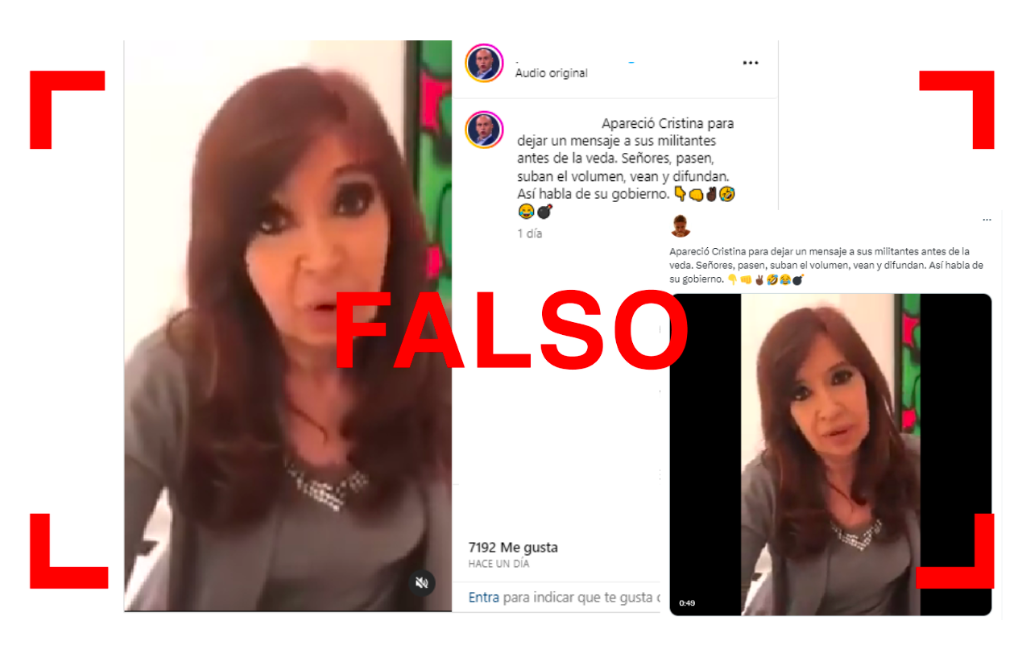 Es falso que Cristina Fernández de Kirchner haya publicado este video previo a las elecciones generales de 2023